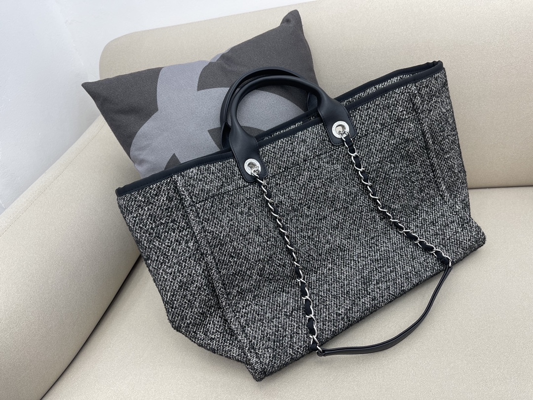 Deauville Tweeds Fabrics Large Shopping Shoulder Bag Tote Bag A66941 Dark Gray